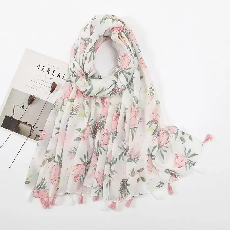 YOUR SMILE Large Boho Scarf for Women Lightweight Floral Printed Scarves Fall Winter Fashion Fringed Shawl wraps - 4
