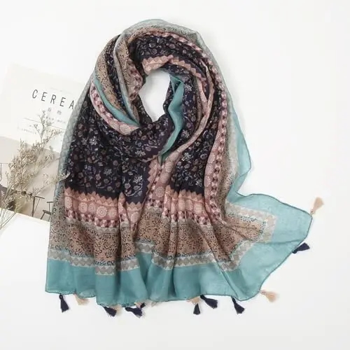YOUR SMILE Large Boho Scarf for Women Lightweight Floral Printed Scarves Fall Winter Fashion Fringed Shawl wraps - 4