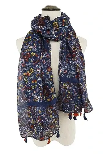 YOUR SMILE Large Boho Scarf for Women Lightweight Floral Printed Scarves Fall Winter Fashion Fringed Shawl wraps - 2