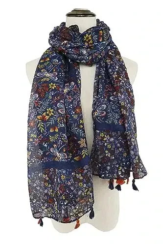 YOUR SMILE Large Boho Scarf for Women Lightweight Floral Printed Scarves Fall Winter Fashion Fringed Shawl wraps - 2