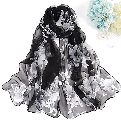 YOUR SMILE Ladies/Women's Lightweight Floral Print/Solid Color mixture Shawl Scarf For Spring Summer season - 4