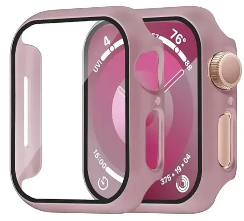 Smiling 2 Pack Case Built in Tempered Glass Screen Protector Compatible with Apple Watch SE 2(2024)/SE/Series 6/5/ 4 40mm, Hard PC Case Overall Protective Cover- 1 Rose Gold + 1 Transparent 