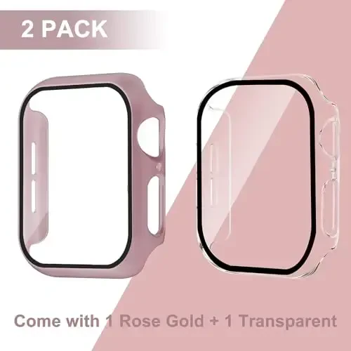 Smiling 2 Pack Case Built in Tempered Glass Screen Protector Compatible with Apple Watch SE 2(2024)/SE/Series 6/5/ 4 40mm, Hard PC Case Overall Protective Cover- 1 Rose Gold + 1 Transparent - 2