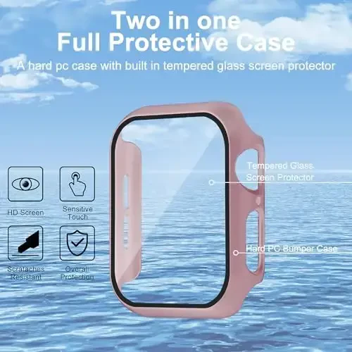 Smiling 2 Pack Case Built in Tempered Glass Screen Protector Compatible with Apple Watch SE 2(2024)/SE/Series 6/5/ 4 40mm, Hard PC Case Overall Protective Cover- 1 Rose Gold + 1 Transparent - 3