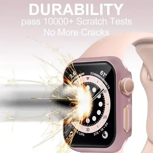 Smiling 2 Pack Case Built in Tempered Glass Screen Protector Compatible with Apple Watch SE 2(2024)/SE/Series 6/5/ 4 40mm, Hard PC Case Overall Protective Cover- 1 Rose Gold + 1 Transparent - 4
