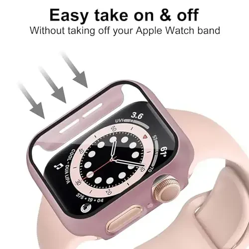 Smiling 2 Pack Case Built in Tempered Glass Screen Protector Compatible with Apple Watch SE 2(2024)/SE/Series 6/5/ 4 40mm, Hard PC Case Overall Protective Cover- 1 Rose Gold + 1 Transparent - 6