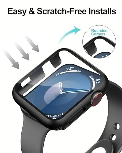 Smiling 2 Pack Case Compatible with Apple Watch Series 3/Series 2 42mm with Tempered Glass Screen Protector, Hard PC Case Overall Protective Cover- Black - 4