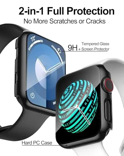 Smiling 2 Pack Case Built in Tempered Glass Screen Protector Compatible with Apple Watch Series 3/Series 2 42mm, Hard PC Case Overall Protective Cover- Black - 2