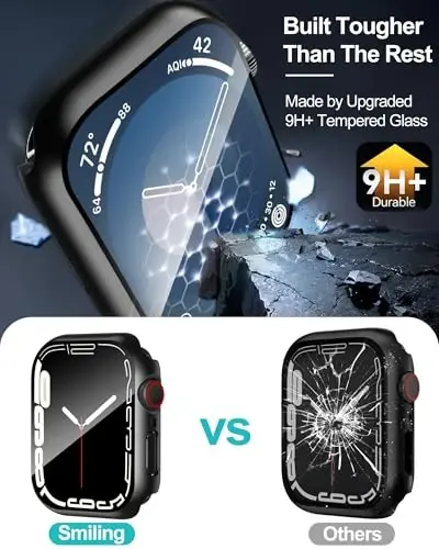 Smiling 2 Pack Case Built in Tempered Glass Screen Protector Compatible with Apple Watch Series 3/Series 2 42mm, Hard PC Case Overall Protective Cover- Black - 3