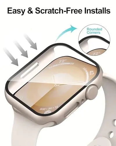 Smiling 2 Pack Case Compatible with Apple Watch Series 9/8/7 41mm with Tempered Glass Screen Protector, Hard PC Case Overall Protective Cover - 1 Starlight + 1 Transparent - 4