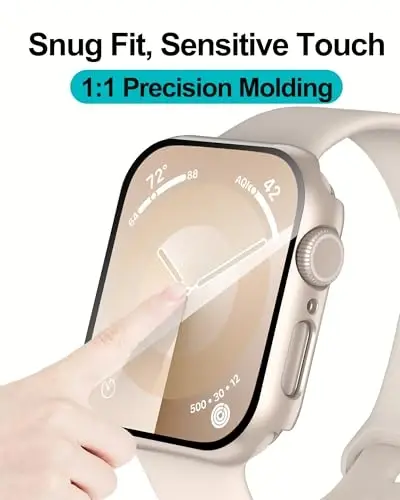 Smiling 2 Pack Case Compatible with Apple Watch Series 9/8/7 41mm with Tempered Glass Screen Protector, Hard PC Case Overall Protective Cover - 1 Starlight + 1 Transparent - 5