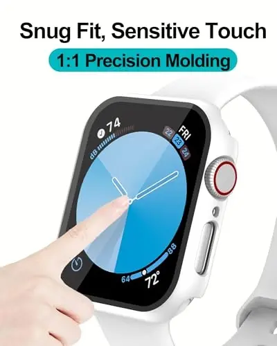 Smiling 2 Pack Case Compatible with Apple Watch Series 9/8/7 45mm with Tempered Glass Screen Protector, Hard PC Case Overall Protective Cover- 1 Sand Pink + 1 White - 5
