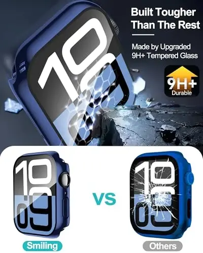 Smiling 2 Pack Case Compatible with Apple Watch Series 11 (2025)/Series 10 46mm with Tempered Glass Screen Protector, Hard PC Case Scratch-Resistant Overall Protective Cover- 1 Black + 1 Blue - 3