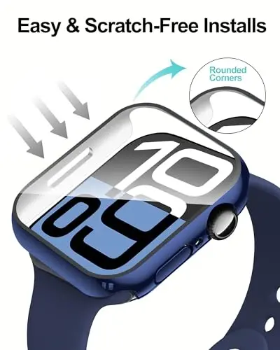Smiling 2 Pack Case Compatible with Apple Watch Series 11 (2025)/Series 10 46mm with Tempered Glass Screen Protector, Hard PC Case Scratch-Resistant Overall Protective Cover- 1 Black + 1 Blue - 4