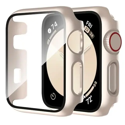 Smiling 2 Pack Case Compatible with Apple Watch Series 3/Series 2 38mm with Tempered Glass Screen Protector, Hard PC Case Overall Protective Cover- Starlight 