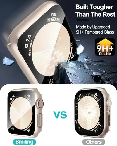 Smiling 2 Pack Case Compatible with Apple Watch Series 3/Series 2 38mm with Tempered Glass Screen Protector, Hard PC Case Overall Protective Cover- Starlight - 3