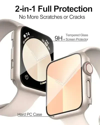 Smiling 2 Pack Compatible with Apple Watch Series 3/Series 2 38mm with Tempered Glass Screen Protector, Hard PC Case Overall Protective Cover- Starlight - SMILING (1)