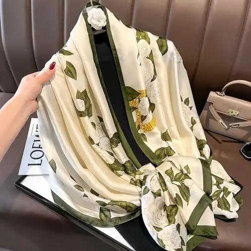 YOUR SMILE Large Mulberry Silk Feeling Long Stain Scarf Lightweight Sunscreen Shawls Wraps for Women - 4