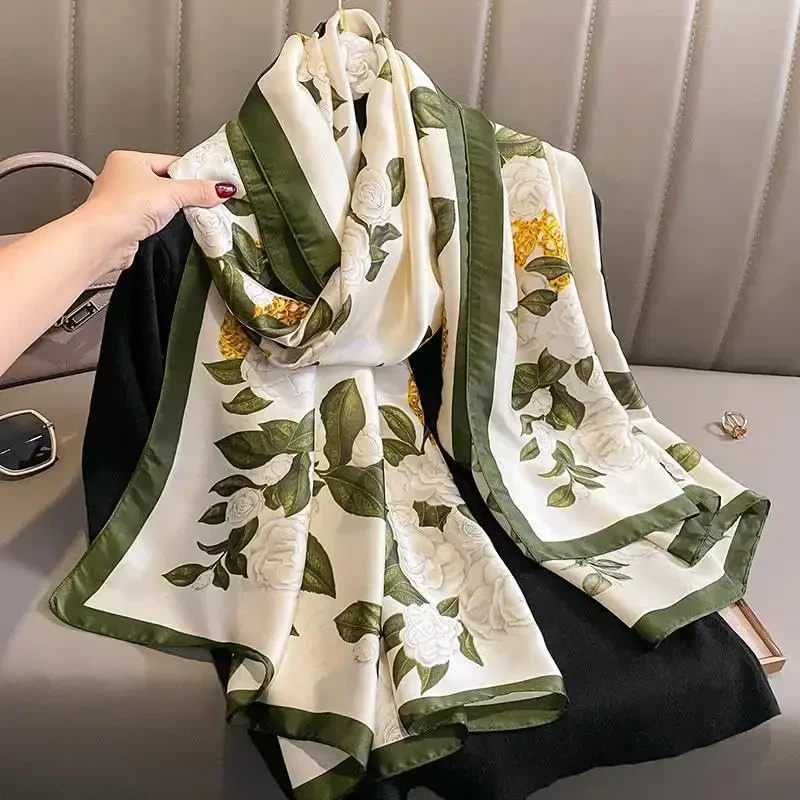 YOUR SMILE Large Mulberry Silk Feeling Long Stain Scarf Lightweight Sunscreen Shawls Wraps for Women - 6