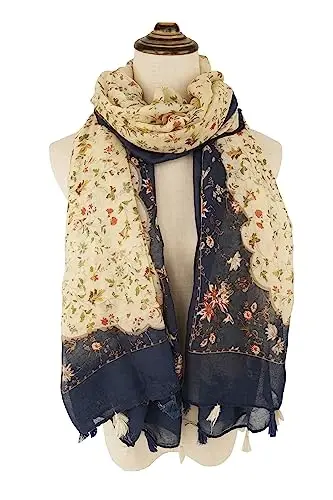 YOUR SMILE Large Boho Scarf for Women Lightweight Floral Printed Scarves Fall Winter Fashion Fringed Shawl wraps - 4