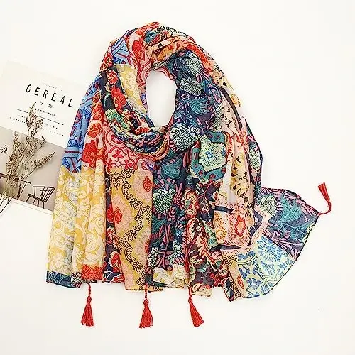 YOUR SMILE Large Boho Scarf for Women Lightweight Floral Printed Scarves Fall Winter Fashion Fringed Shawl wraps - 4