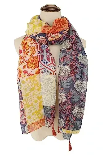 YOUR SMILE Large Boho Scarf for Women Lightweight Floral Printed Scarves Fall Winter Fashion Fringed Shawl wraps - 2