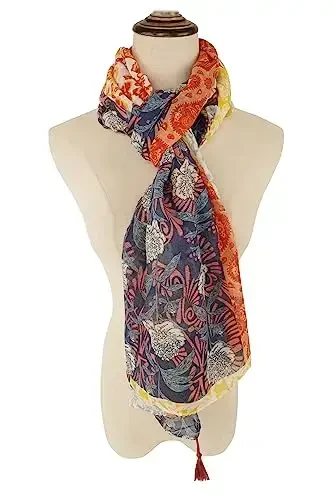 YOUR SMILE Large Boho Scarf for Women Lightweight Floral Printed Scarves Fall Winter Fashion Fringed Shawl wraps - 3