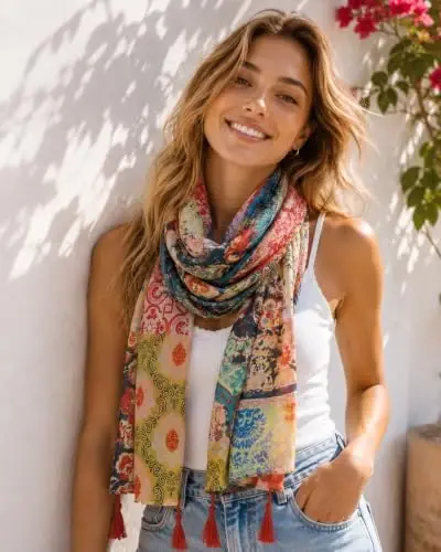 YOUR SMILE Large Boho Scarf for Women Lightweight Floral Printed Scarves Fall Winter Fashion Fringed Shawl wraps - YOUR (1)