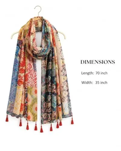 YOUR SMILE Large Boho Scarf for Women Lightweight Floral Printed Scarves Fall Winter Fashion Fringed Shawl wraps - 4