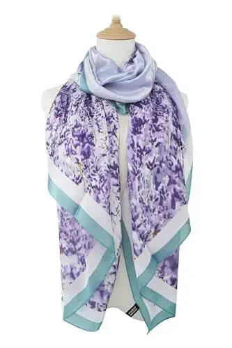 YOUR SMILE Large Mulberry Silk Feeling Long Stain Scarf Lightweight Sunscreen Shawls Wraps for Women - YOUR (1)