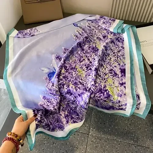 YOUR SMILE Large Mulberry Silk Feeling Long Stain Scarf Lightweight Sunscreen Shawls Wraps for Women - 5