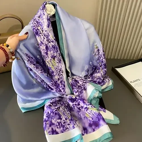 YOUR SMILE Large Mulberry Silk Feeling Long Stain Scarf Lightweight Sunscreen Shawls Wraps for Women - 6
