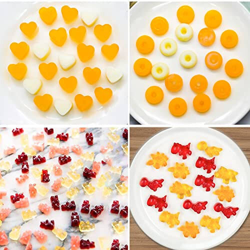 Gummy Bear Candy Molds Silicone, Gummy Molds with 2 Droppers, Non-stick Silicone Candy Molds Including Mini Dinosaur, Bear Shape, Hearts and Mini Donut, Set of 4 - 4