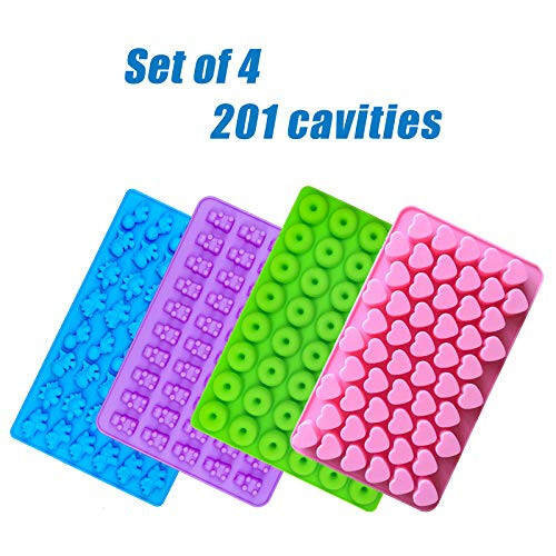 Gummy Bear Candy Molds Silicone, Gummy Molds with 2 Droppers, Non-stick Silicone Candy Molds Including Mini Dinosaur, Bear Shape, Hearts and Mini Donut, Set of 4 - 5