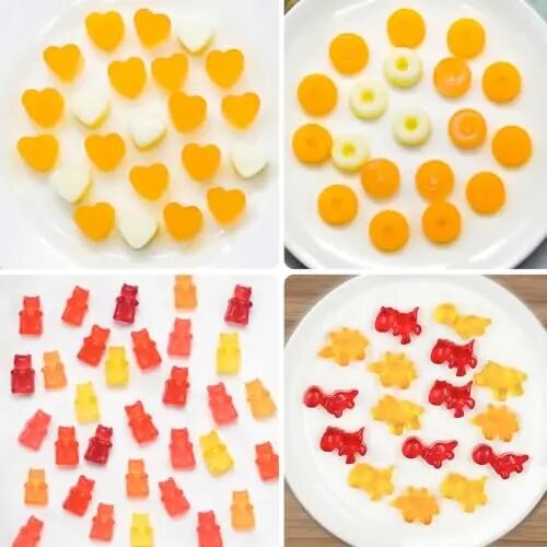 Gummy Bear Candy Molds Silicone, Gummy Molds with 2 Droppers, Non-stick Silicone Candy Molds Including Mini Dinosaur, Bear Shape, Hearts and Mini Donut, Set of 4 - 4