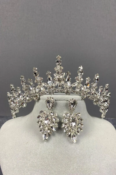 Gümüş Cooker Gelin Tacı Ve Mekik Küpe Seti - Modazone