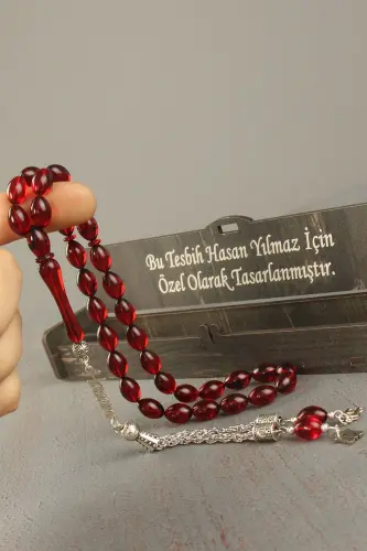 Gümüş Isimli Tesbih Ateş Kehribar Harfli Tesbih Soru & Cevap Alanından Isim Belirtiniz - Kırmızı - 3