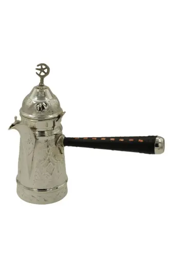 Gümüş Kaplama Nakışlı Bakır Mırra Cezve 18 CM - GÜMÜŞ KAPLAMA - 1