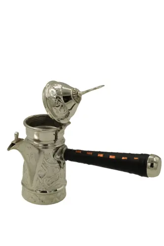 Gümüş Kaplama Nakışlı Bakır Mırra Cezve 18 CM - GÜMÜŞ KAPLAMA - ANTEPSEPETİ (1)