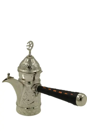 Gümüş Kaplama Nakışlı Bakır Mırra Cezve 18 CM - GÜMÜŞ KAPLAMA - 3
