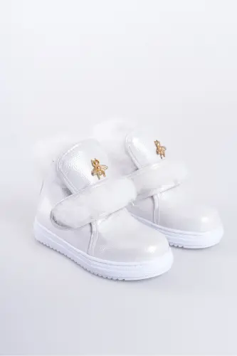 Gümüş Parlak Kürklü Arı Detaylı Cırtlı Kaymaz Taban Kız Çocuk Bot-Gri - 1