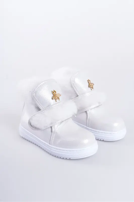 Gümüş Parlak Kürklü Arı Detaylı Cırtlı Kaymaz Taban Kız Çocuk Bot-Gri - 1