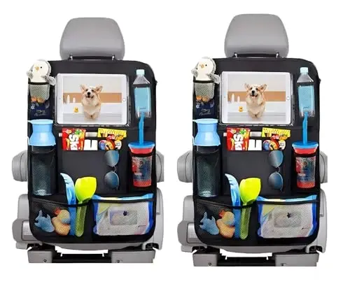 Slivery Color Backseat Car Organizer and Car Seat Protector with Thickest Padding Bundle, Car Travel Accessories - 1