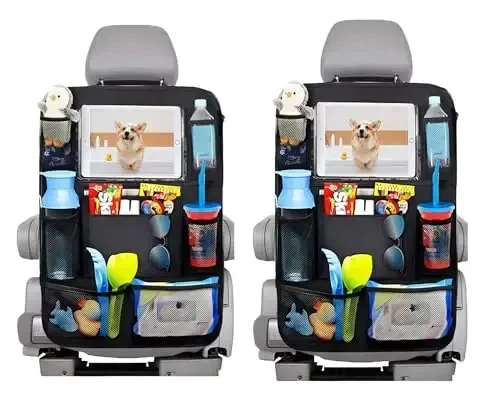 Slivery Color Backseat Car Organizer and Car Seat Protector with Thickest Padding Bundle, Car Travel Accessories 