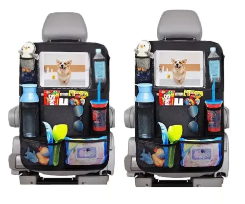 Slivery Color Backseat Car Organizer and Car Seat Protector with Thickest Padding Bundle, Car Travel Accessories - Modazone (1)