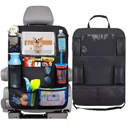 Slivery Color Backseat Car Organizer and Car Seat Protector with Thickest Padding (1 Pack) Bundle, Car Travel Accessories - 1