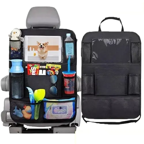 Slivery Color Backseat Car Organizer and Car Seat Protector with Thickest Padding (1 Pack) Bundle, Car Travel Accessories - Slivery Color