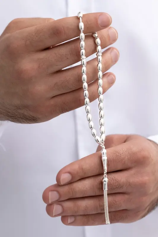 Gümüş Tespih Arpakesim Orta Bilek Boy 18gr-Gümüş 18gr - 3
