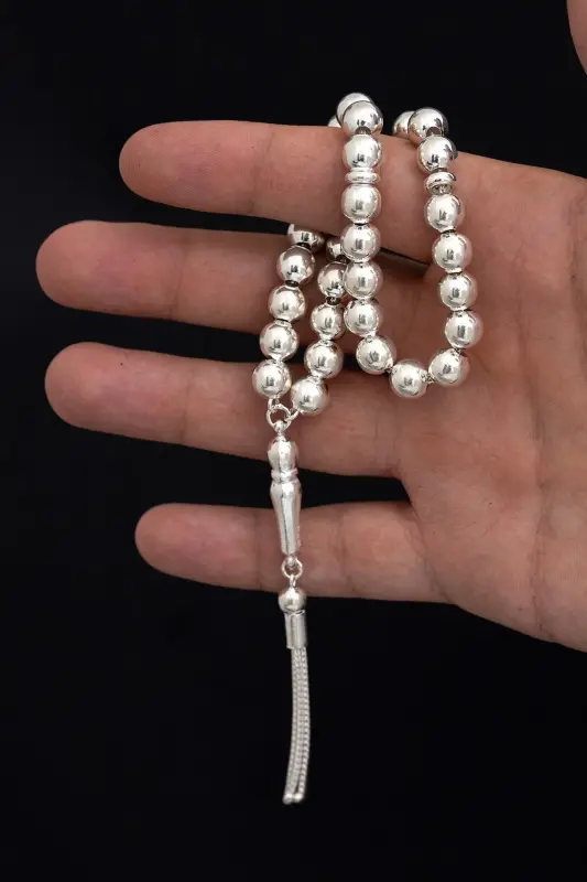 Gümüş Tespih Düz Küre Orta Boy 21gr - OSMANLI GÜMÜŞ