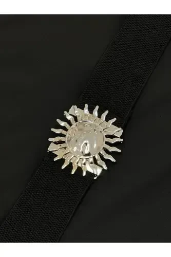 Gümüş Tokalı Geçmeli Elastik Kadın Kemeri, Ceket Kemeri, Gömlek Kemeri, Elbise Kemeri-Siyah - 8